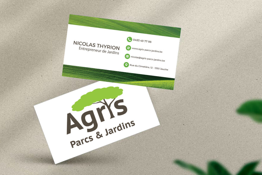 Réalisation de l'identité graphique, logo, flyers, cartes de visite et site web WordPress pour Agris Parcs & Jardins